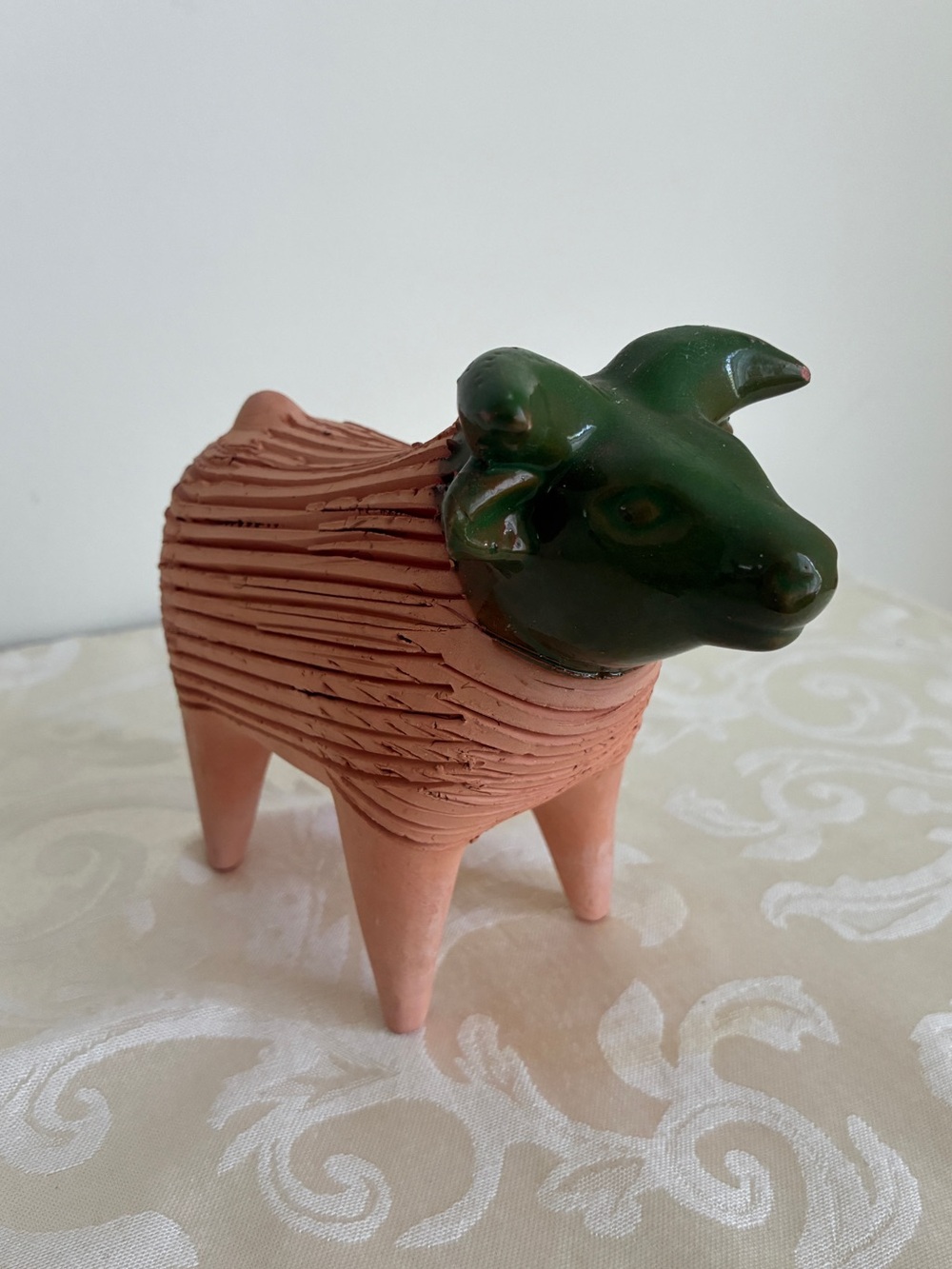 Vintage Chia Pet Bull Handmade Decorative Terracotta Planter